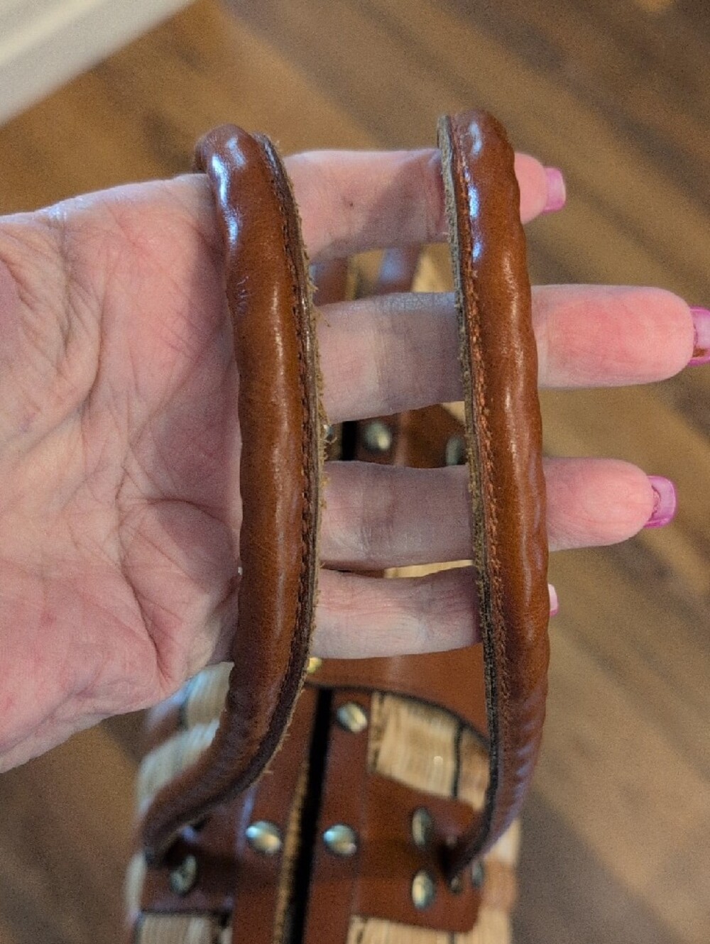 Patricia Nash Woven Rattan Tote with Brown Leather Trim - Picture 4 of 8